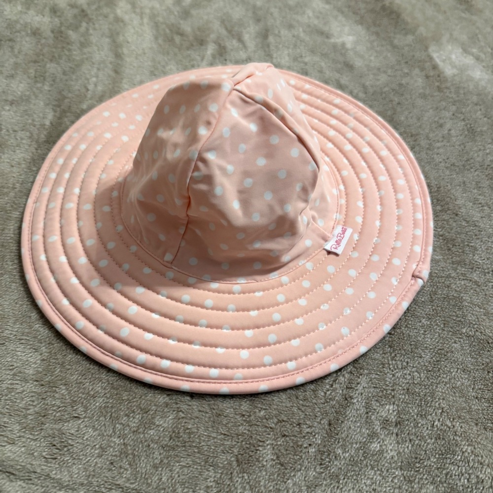 RuffleButts Baby Girls Pink Polka Dot Striped Reversible Sun Hat 0-12M UPF